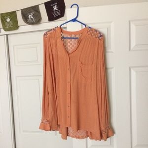 Freepeople long sleeve crotchet knit button down